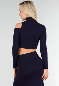 Navy Two Piece Set met Cut Out Top en Maxi Rok