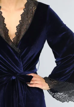 Navy Velours Kamerjas met Zwart Kant
