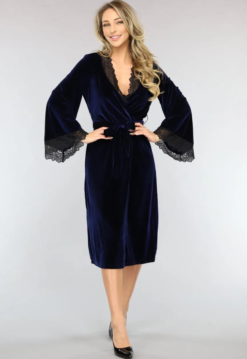 Navy Velours Kamerjas met Zwart Kant