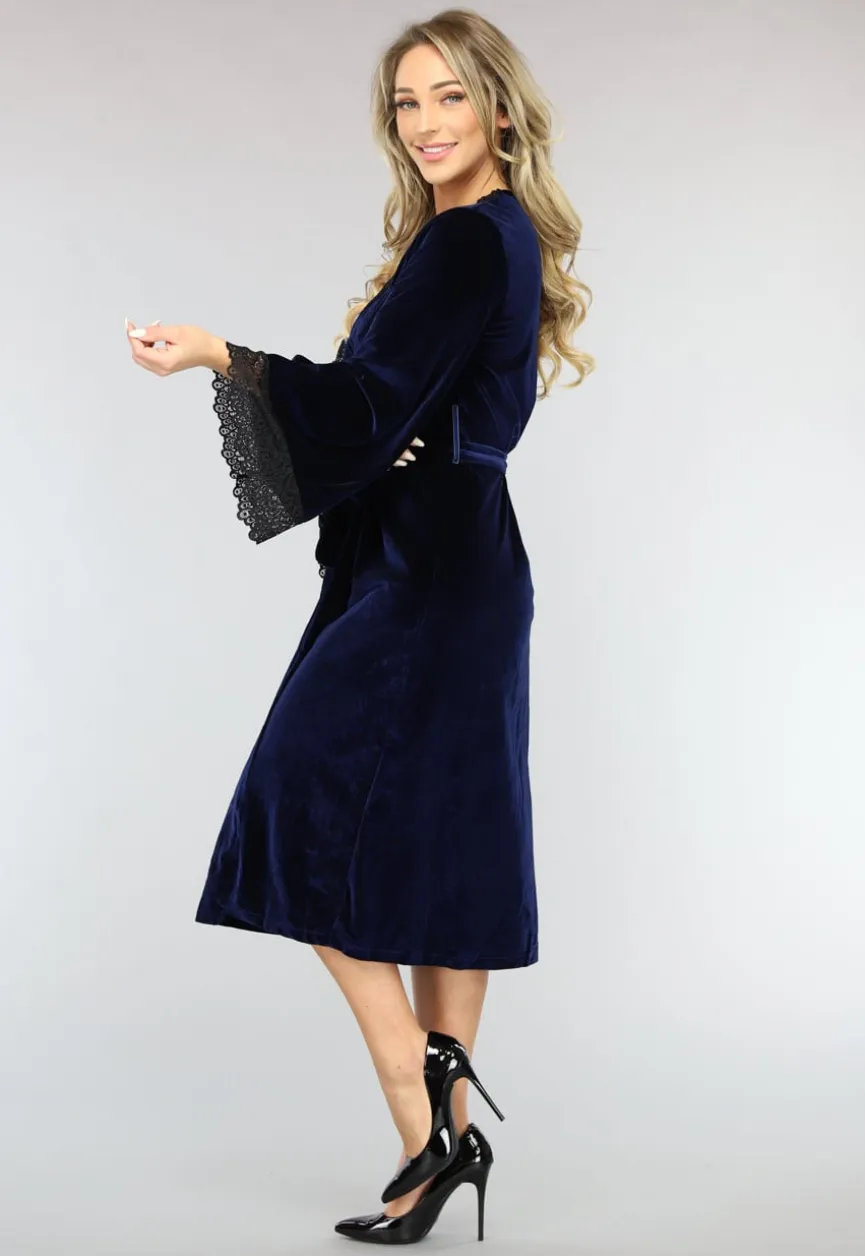 Navy Velours Kamerjas met Zwart Kant