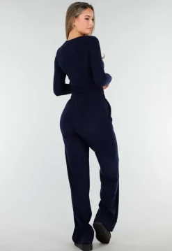Navy Zachte Stretch Broek met Rechte Pijpen