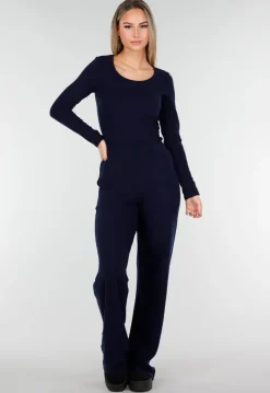 Navy Zachte Stretch Broek met Rechte Pijpen