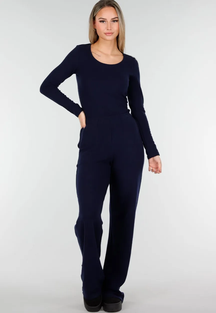 Navy Zachte Stretch Broek met Rechte Pijpen