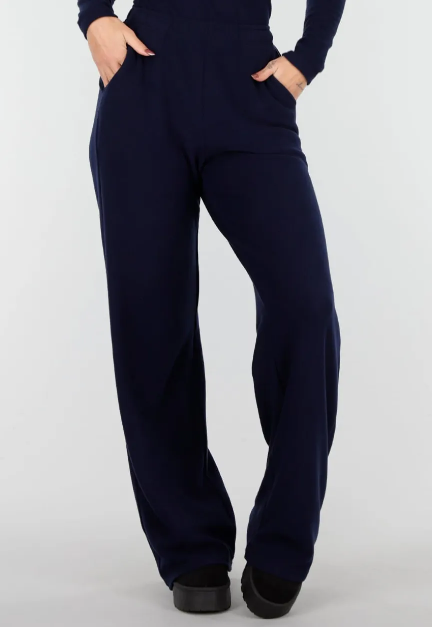 Navy Zachte Stretch Broek met Rechte Pijpen
