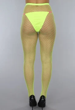 Neon Gele Basic Panty met Medium Fishnet