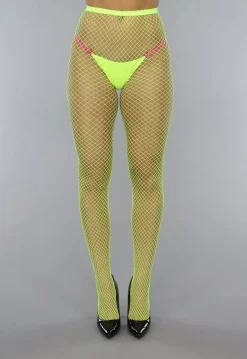 Neon Gele Basic Panty met Medium Fishnet