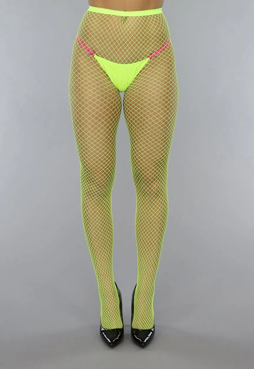 Neon Gele Basic Panty met Medium Fishnet