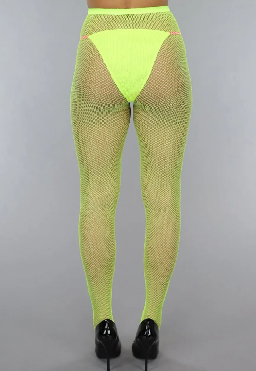 Neon Gele Panty met Klein Fishnet Patroon