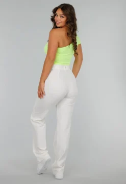 Neon Gele Stretch Crop Top met One Shoulder