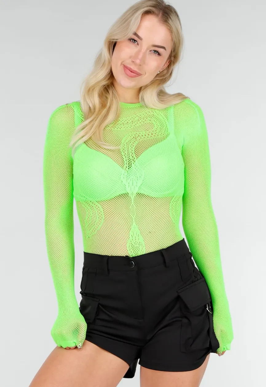 Neon Groene Mesh Fishnet Body met Stretch