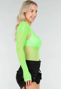 Neon Groene Mesh Fishnet Body met Stretch