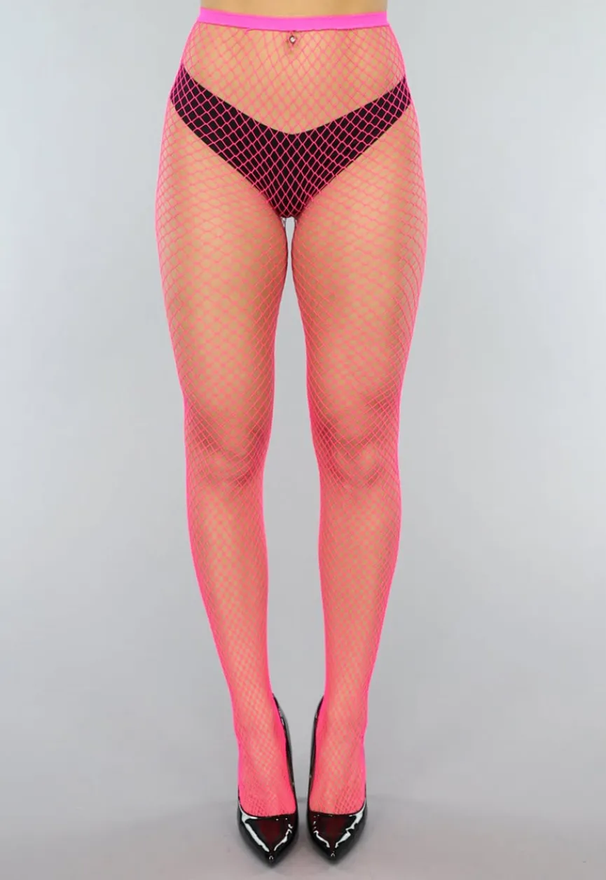 Neon Roze Basic Panty met Medium Fishnet