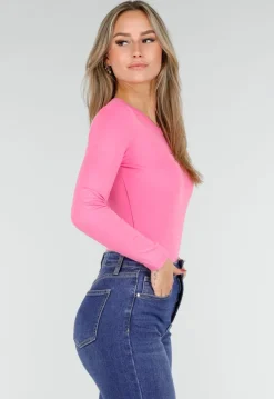 Neon Roze Body met Lange Mouwen en Stretch