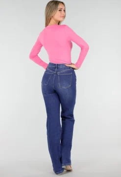 Neon Roze Body met Lange Mouwen en Stretch