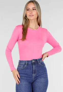Neon Roze Body met Lange Mouwen en Stretch