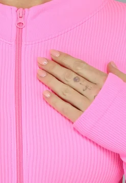 Neon Roze Longsleeve Playsuit met Ritssluiting