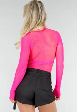Neon Roze Mesh Fishnet Body met Slangenprint