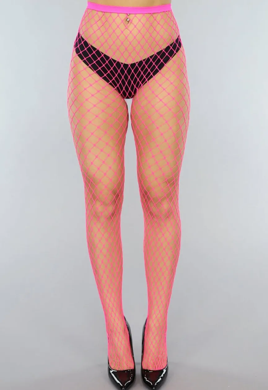 Neon Roze Netpanty met Grote Fishnet