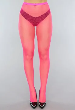 Neon Roze Panty met Klein Fishnet Patroon