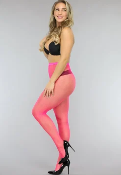 Neon Roze Panty met Klein Fishnet Patroon
