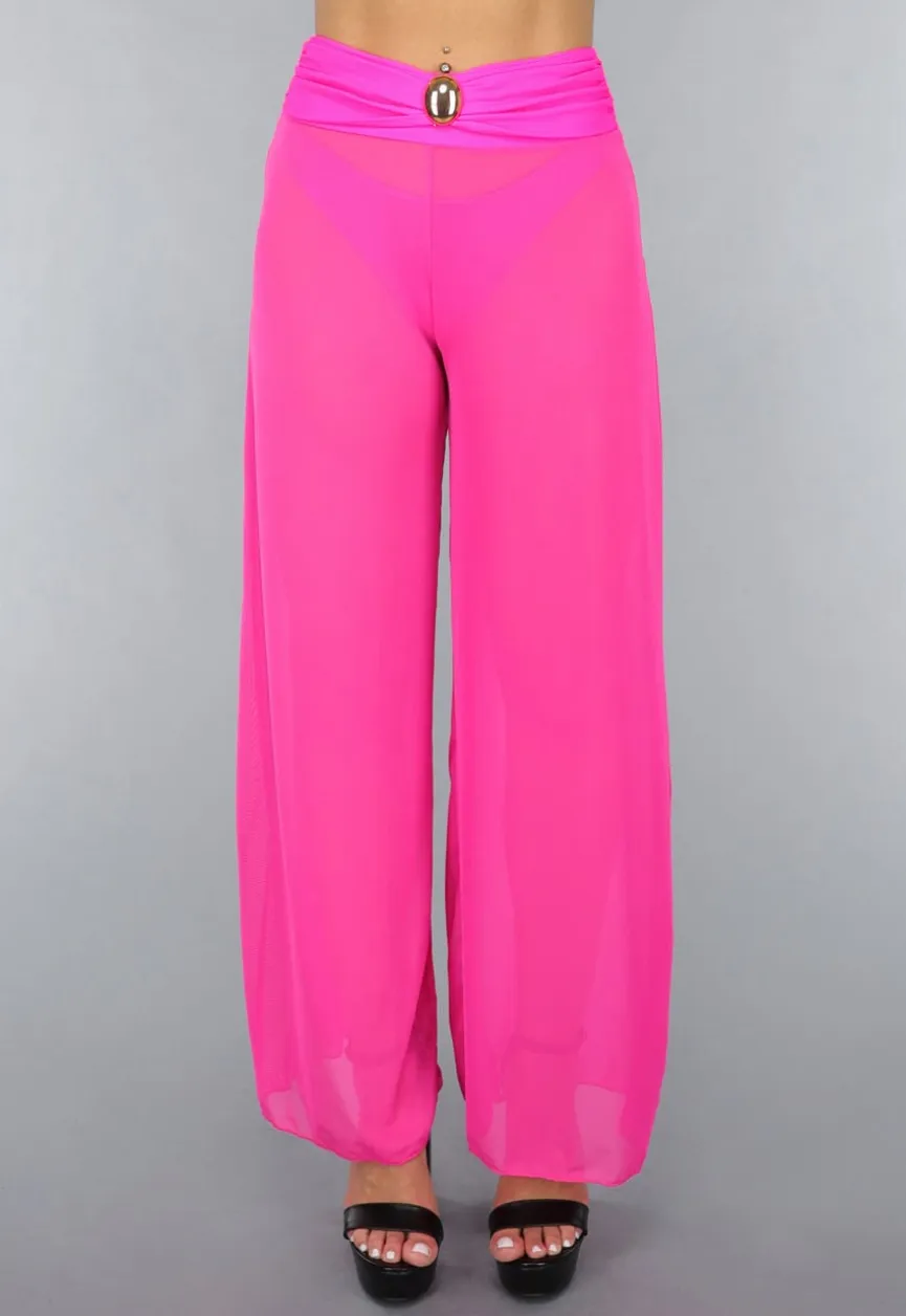 Neon Roze Wide Leg Cover-Up Broek