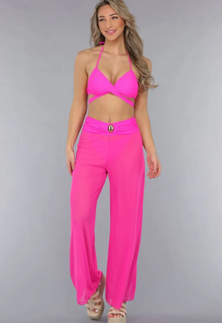 Neon Roze Wide Leg Cover-Up Broek