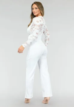 Nette Witte Jumpsuit met Kant en Tailleriem