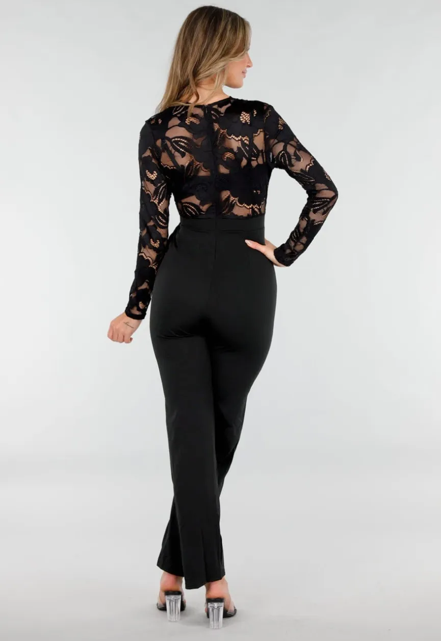 Nette Zwarte Jumpsuit met Kant en Tailleriem