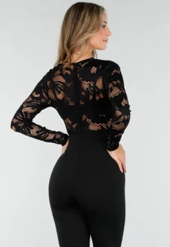 Nette Zwarte Jumpsuit met Kant en Tailleriem
