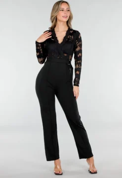 Nette Zwarte Jumpsuit met Kant en Tailleriem