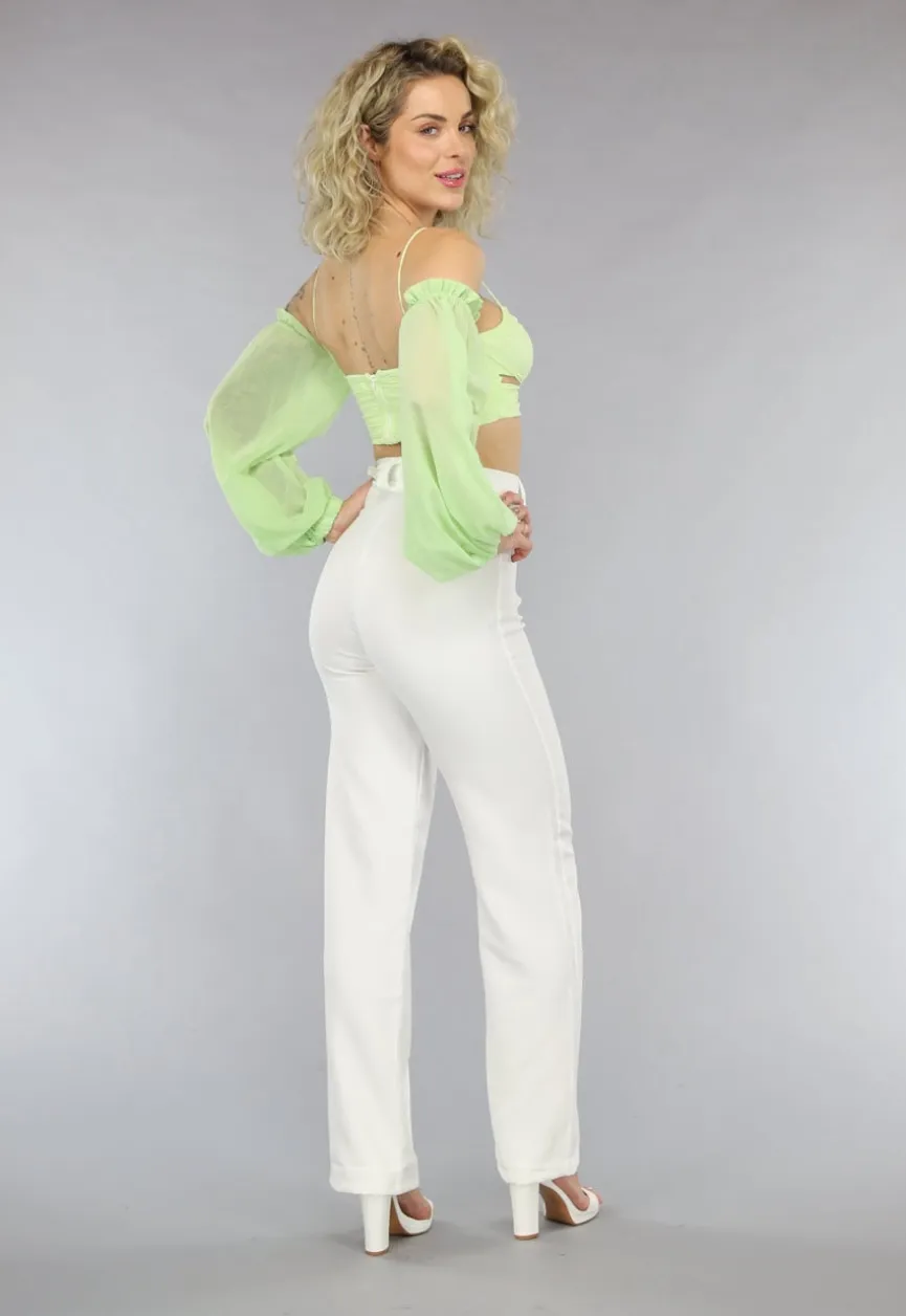 Off Shoulder Chiffon Topje in Lichtgroen