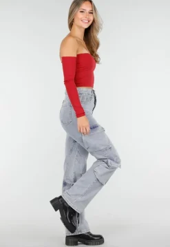 Off Shoulder Top met Lange Mouwen in Rood