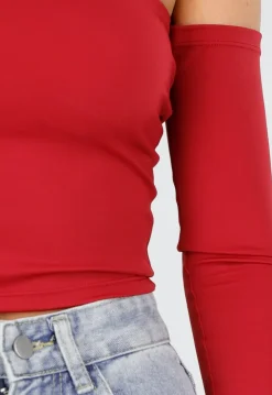 Off Shoulder Top met Lange Mouwen in Rood