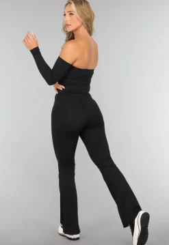 Off Shoulder Top met Lange Mouwen in Zwart