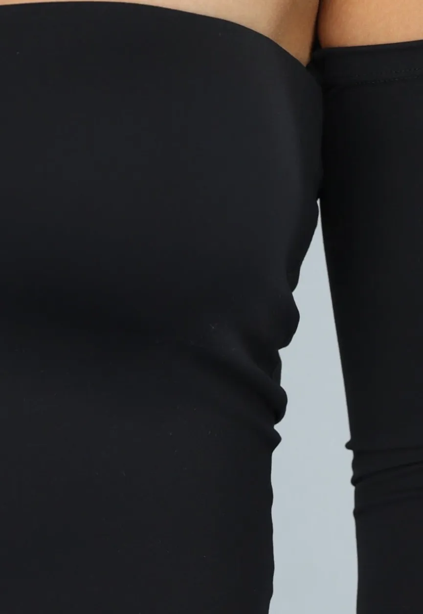 Off Shoulder Top met Lange Mouwen in Zwart