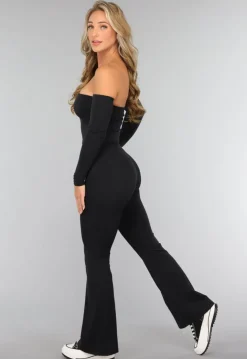 Off Shoulder Top met Lange Mouwen in Zwart