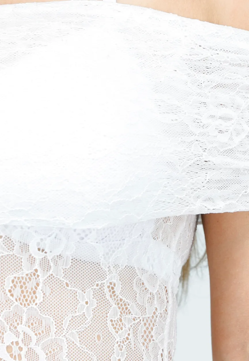 Off Shoulder Witte Kanten Playsuit met Stretch