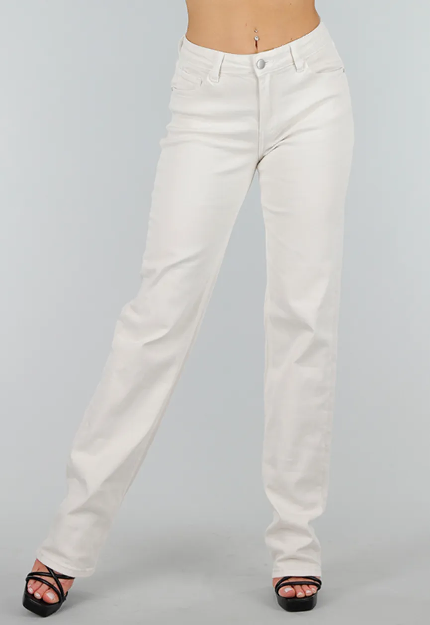 Offwhite Jeansbroek in Tall Fit met Stretch, Straight Leg en Mid Waist