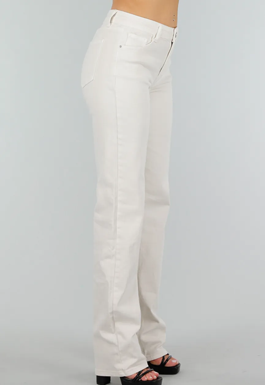 Offwhite Jeansbroek in Tall Fit met Stretch, Straight Leg en Mid Waist