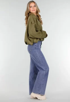 Olijfgroene Oversized Jas van Suède Look met Kraag en Lange Mouwen