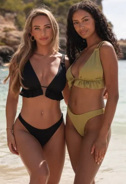 Olijfgroene Ruffle Bikini Top met Uitneembare Pads