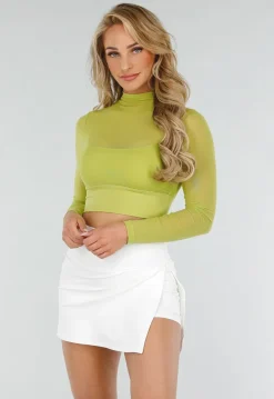 Olijfgroene Sportieve Mesh Top met Ingewerkte Pads