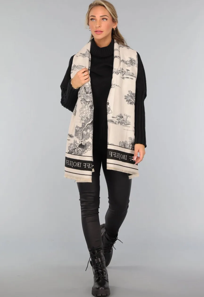 Omslagdoek met Print in Zwart