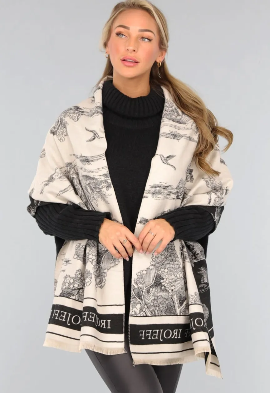 Omslagdoek met Print in Zwart