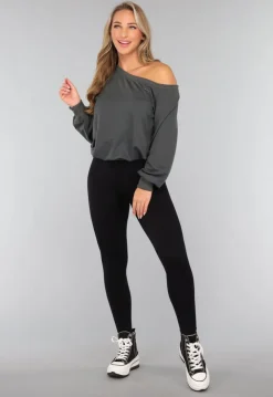 One Shoulder Antraciet Trui