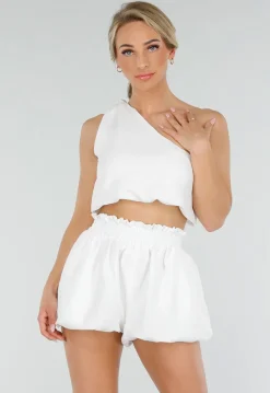 One Shoulder Cropped Top Set met Balloon Broekje