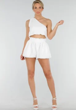 One Shoulder Cropped Top Set met Balloon Broekje