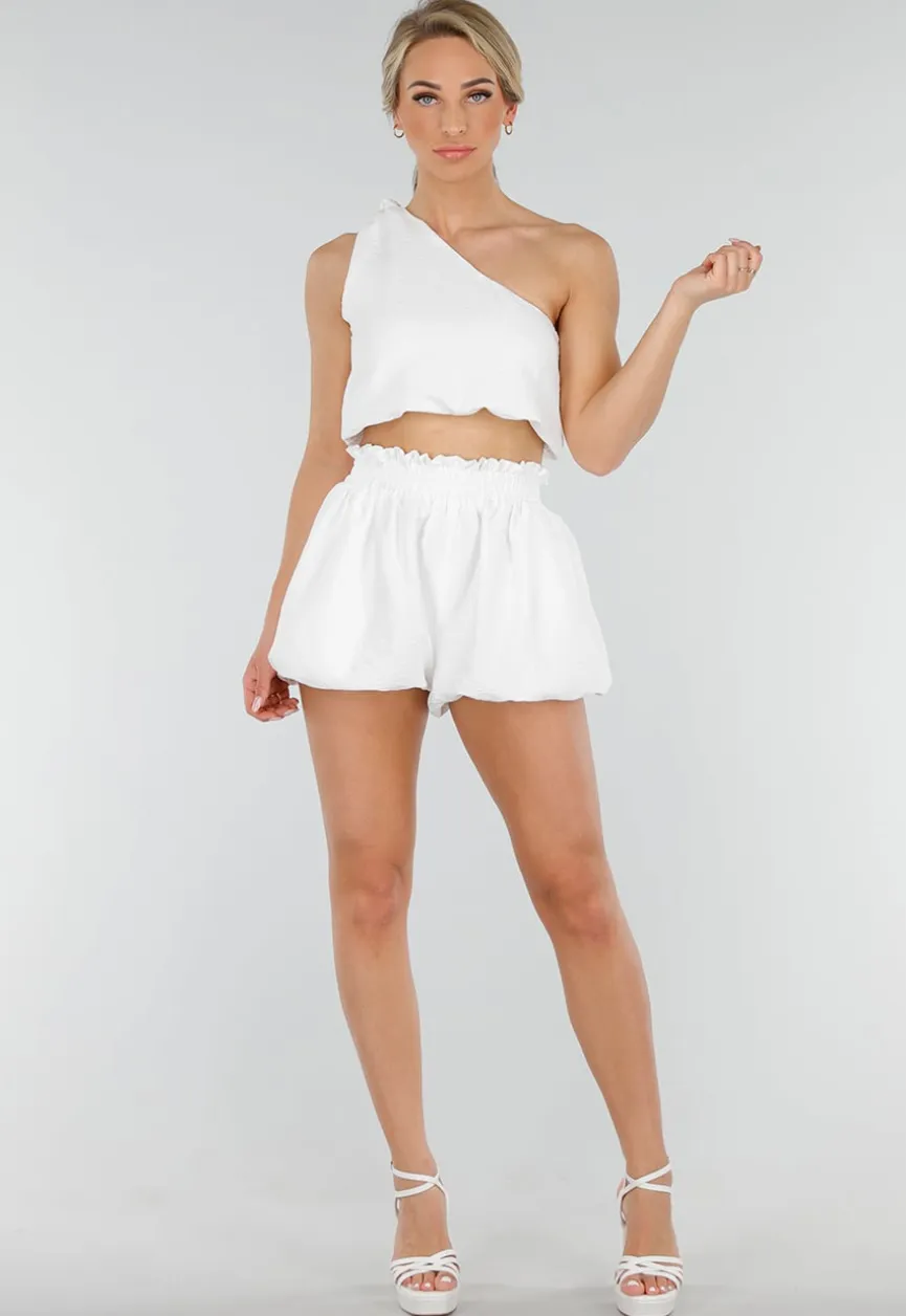 One Shoulder Cropped Top Set met Balloon Broekje