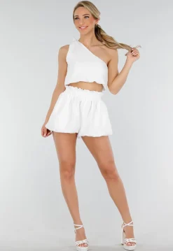 One Shoulder Cropped Top Set met Balloon Broekje