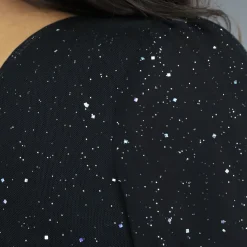 One Shoulder Glitter Bodycon Jurk met Geplooid Mesh